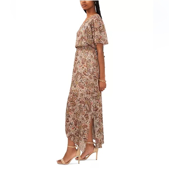 MSK Women's Paisley-Print Flutter-Sleeve Maxi Dress L Wedding Guest Office Wear - Picture 4 of 16